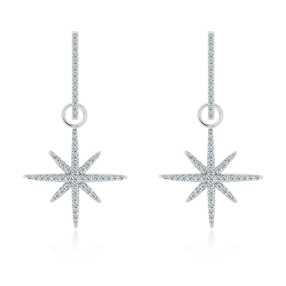 Silver Pave Diamond Starburst Dangle Earring